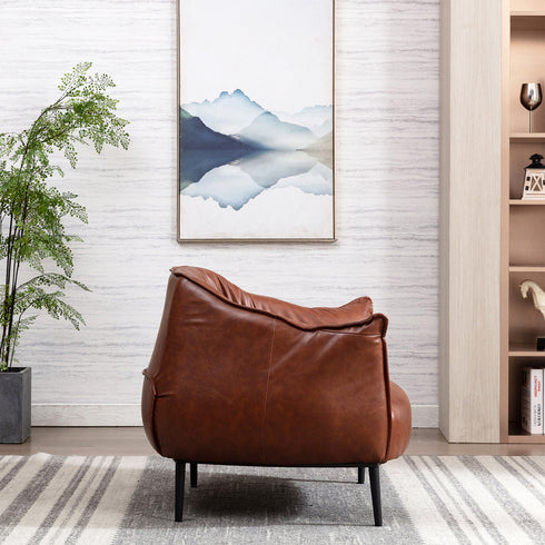 Kadar Leather Barrel Chair-Brown Modern Leather Chair | Accent Chairs | Kinwell Furniture | Barrel Chairs